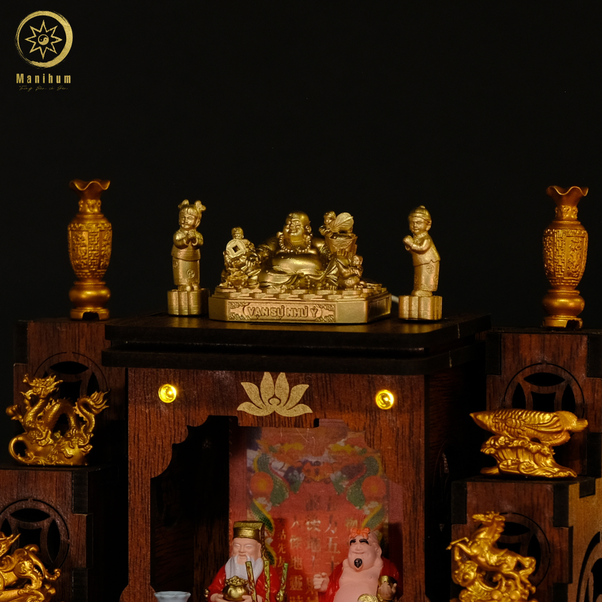 Phụ Kiện Bàn Thờ Tượng Di Lặc Và Tiên Đồng Ngọc Nữ Manihum - Quà Tặng Phong Thủy May Mắn Chiêu Tài - BTNPK-02