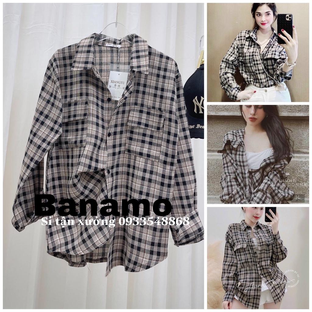 Áo sơ mi kẻ dài tay 2 túi ngực from dài thời trang Banamo Fashion sơ mi kẻ 2 túi ngực dài tay 3918