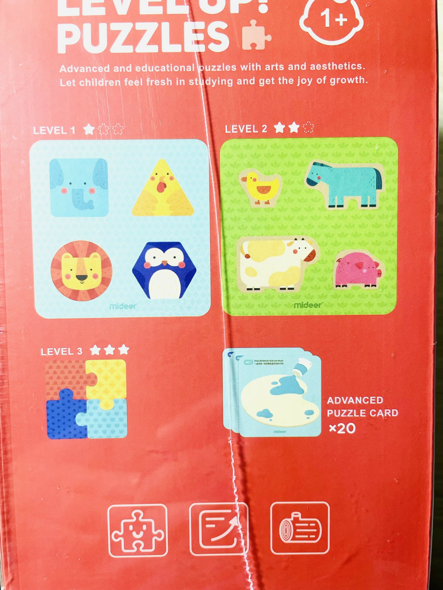Bộ đồ chơi Mideer xếp hình mảnh to cho bé 1 tuổi làm quen cấp độ 0 Level 0 for kids from 12 months