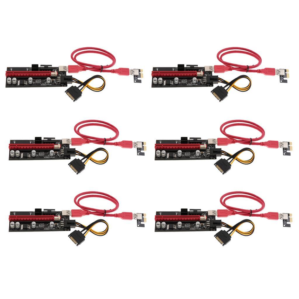 6Pcs/set PCI- 1x To 16x Extender Riser Card Adapter with USB3.0 Cables