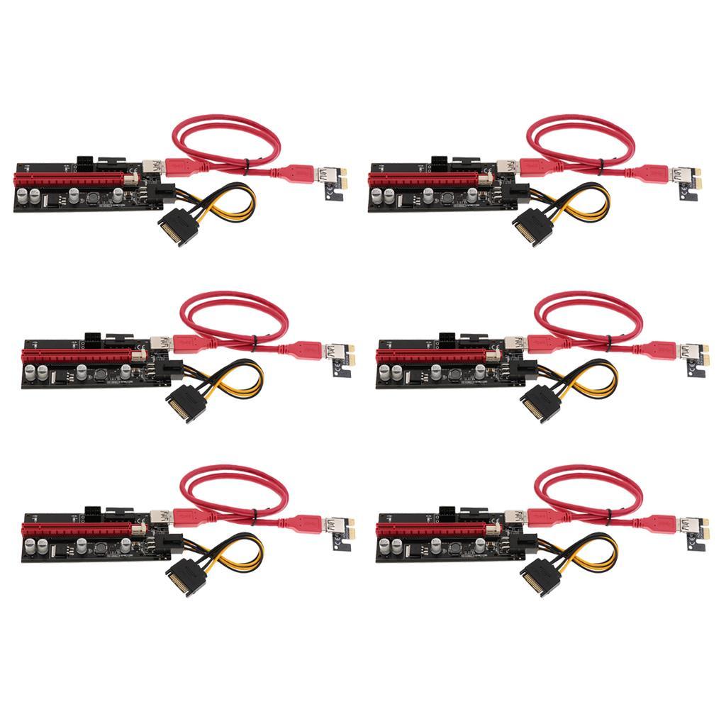 6Pcs/set PCI-E Express 1x To 16x Extender Riser Card Adapter with USB3.0 Cables