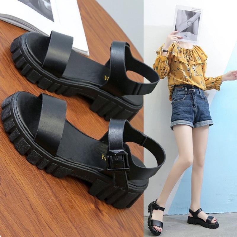 Sandal nữ sandal ulzzang 2 quai đế cao 5cm hai màu đen trắng