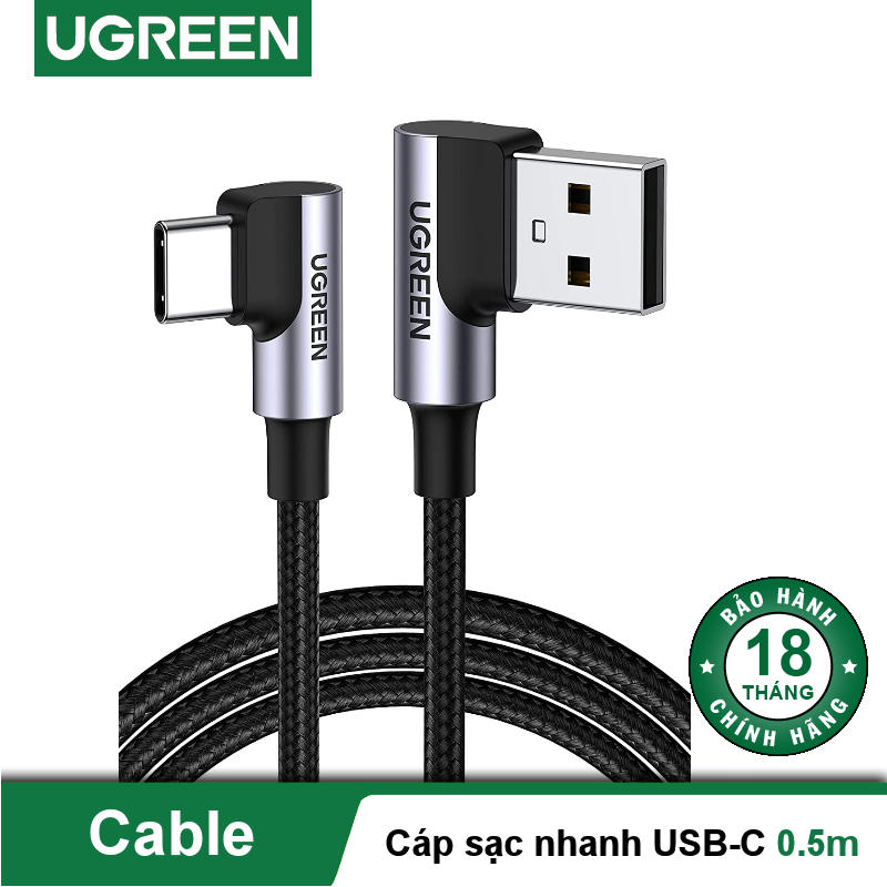 Cáp sạc hãng UGREEN US176 bẻ góc 90 độ USB 2.0 sang USB type C dây bện dài 0.5-2m - Hàng nhập khẩu chính hãng