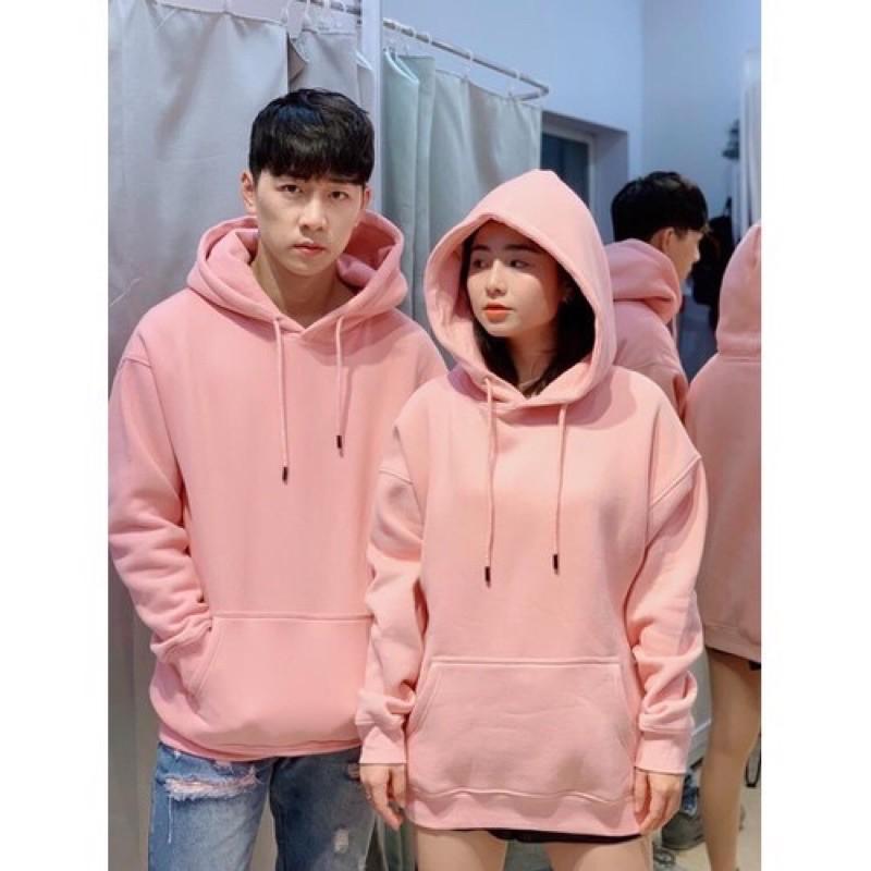 Áo đôi Hodie nỉ trơn màu Hồng cute .