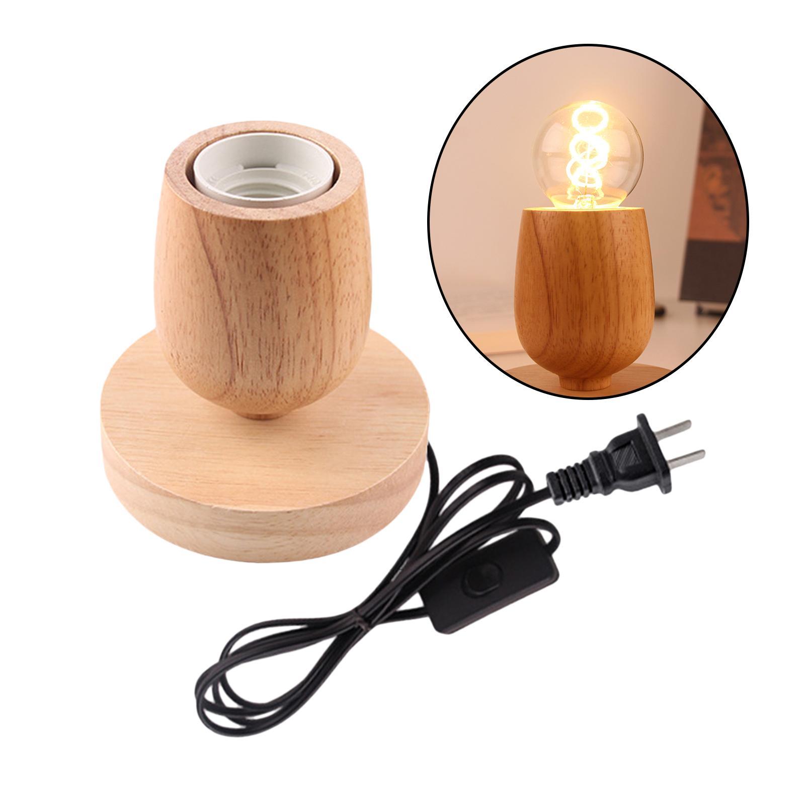 E27 Wood Base Table Lamp Bulb Socket Holder Decor Night Light