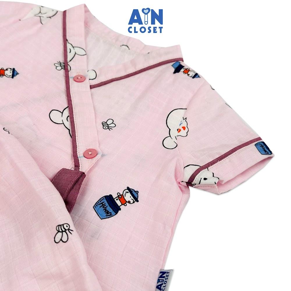 Bộ quần áo lửng bé gái họa tiết Gấu Pooh Tím xô sợi tre - AICDBGJQKYTO - AIN Closet