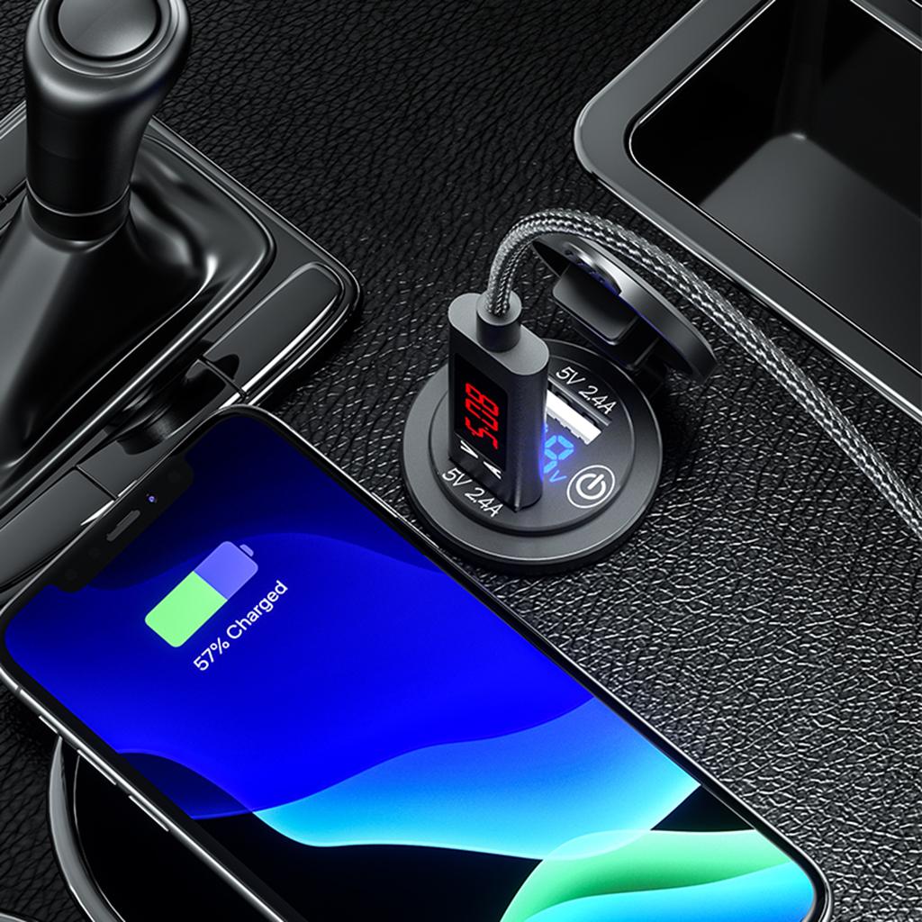 Dual USB  Lighter Socket Car Charger Adapter With Touch Switch