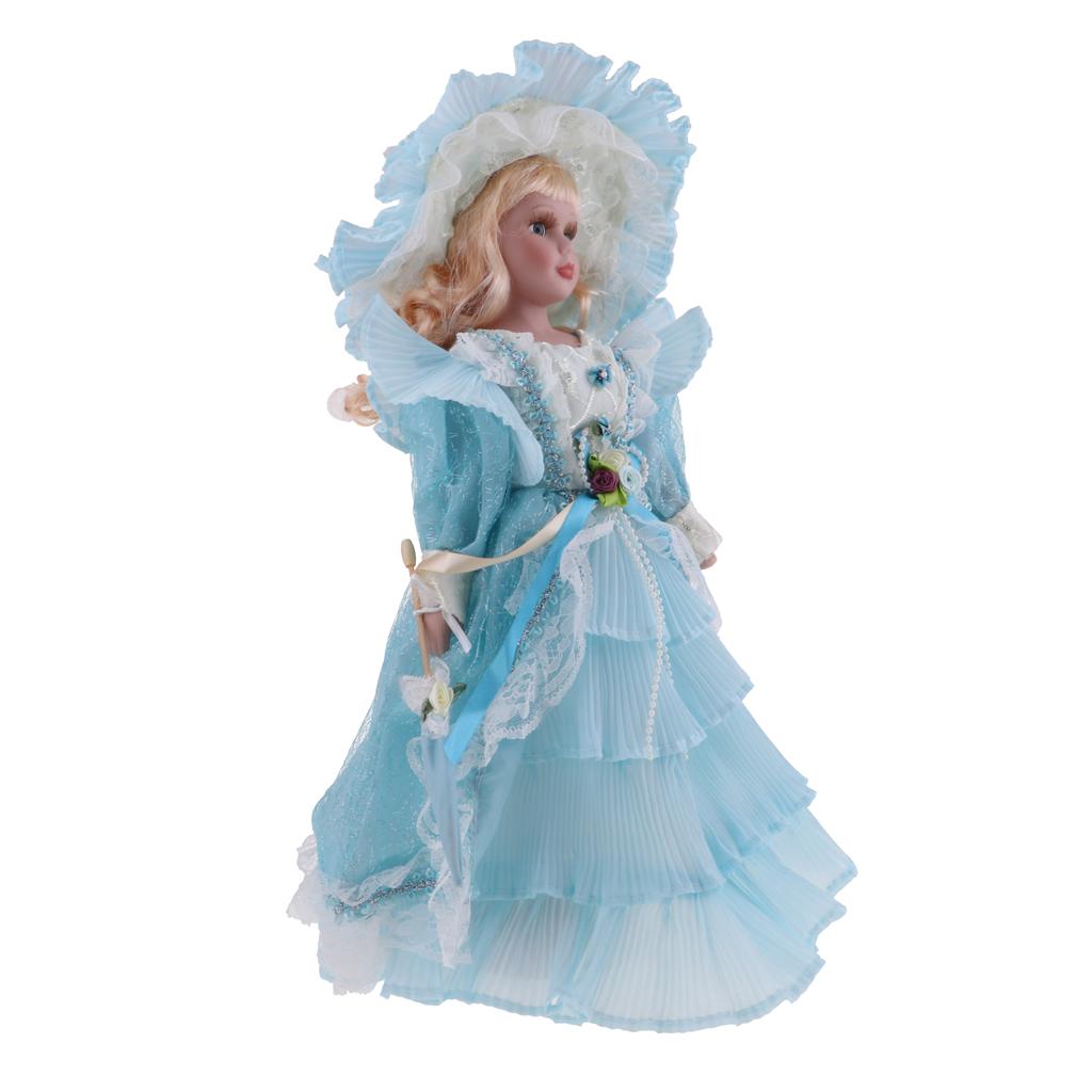 40cm Victorian Porcelain Doll Action Figures Decoration in Light Blue Dress