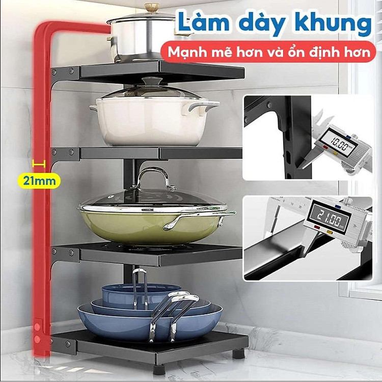 Giá Để Xoong Nồi Chảo Thép 4 Tầng Có Thể Điều Chỉnh Kệ Đựng Xoong, Nồi, Kệ Để Đồ Gầm Tủ Nhà Bếp 4 Tầng Đa Năng Tiện Lợi