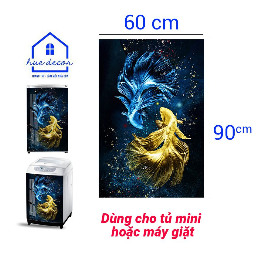 Decal Dán Tủ Lạnh - Máy Giặt Cá Tiên Phong Thủy Huedecor hàng xịn, giá sốc, sẵn keo phía sau chống nước siêu bền