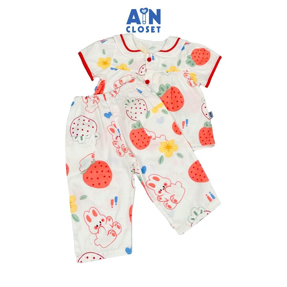 Bộ quần áo Dài tay ngắn bé gái họa tiết Dâu Cam cotton - AICDBGBJCKT5 - AIN Closet