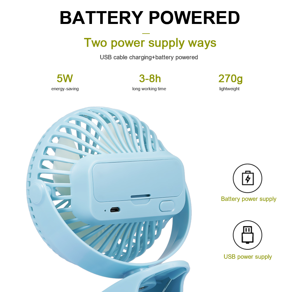 Quạt Để Bàn USB Mini Làm Mát Có Kẹp Và Pin Sạc Êm Ái