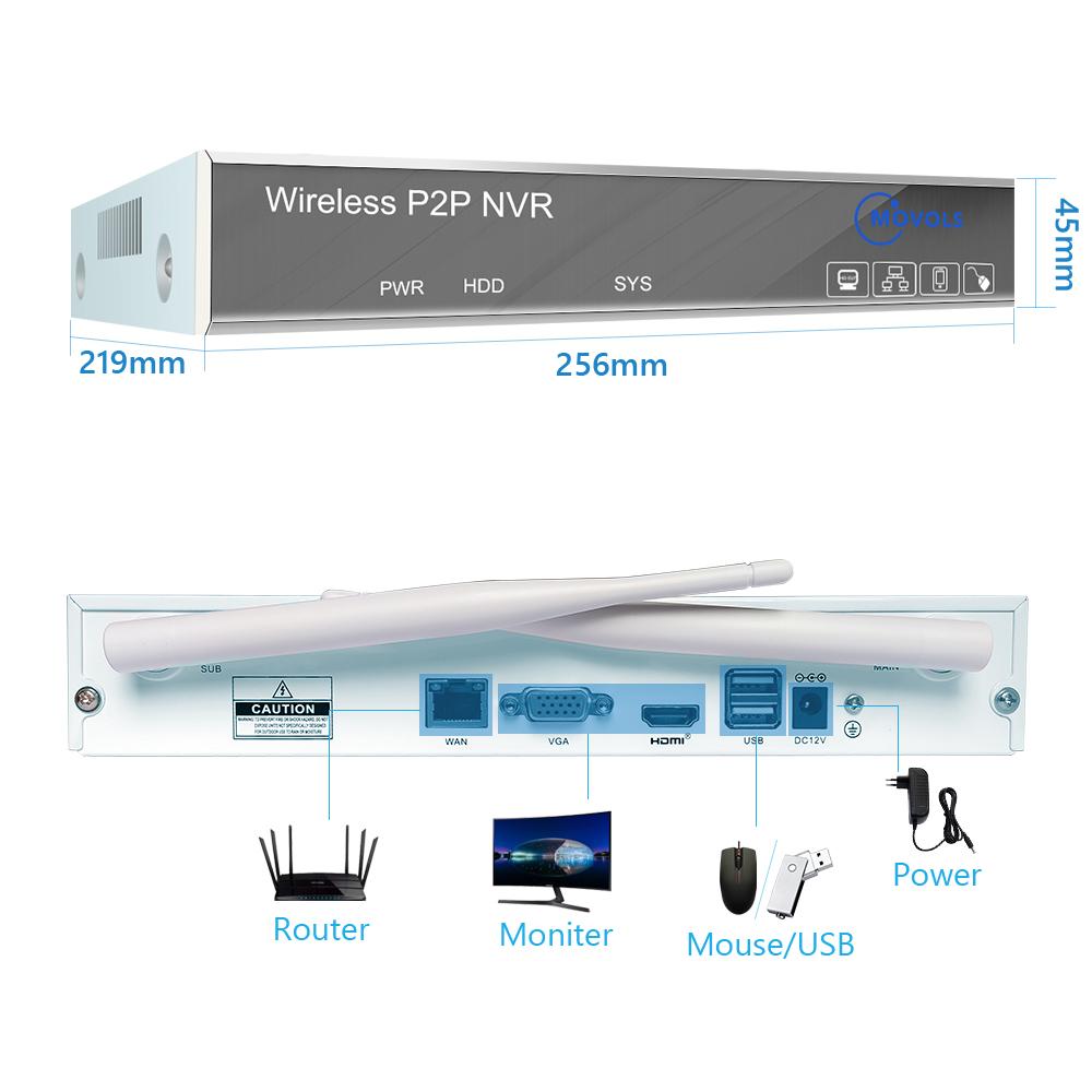 Movols H.265 5MP HD Hệ thống giám sát CCTV không dây hai chiều PTZ WiFi WiFi Camera bảo mật 8CH P2P NVR Video Kit tích hợp