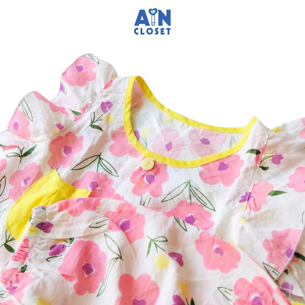 Bộ quần áo ngắn bé gái họa tiết Hoa hồng viền vàng - AICDBG5EHCAQ - AIN Closet