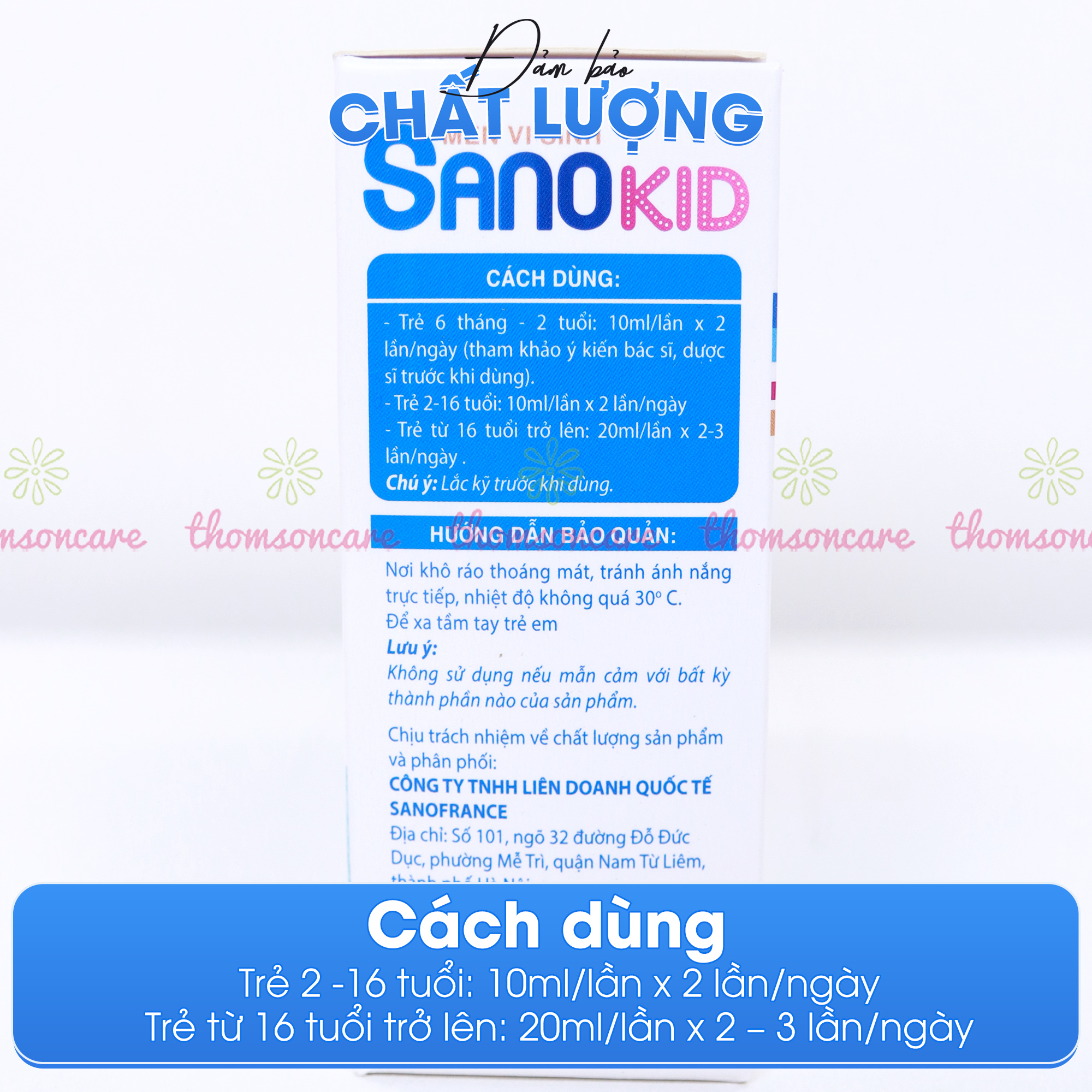 Men vi sinh Sanokid - Bổ sung lợi khuẩn đường ruột, ngăn ngừa tình trạng tiêu chảy, phân sống - Hộp 20 ống x 10ml Thomsoncare