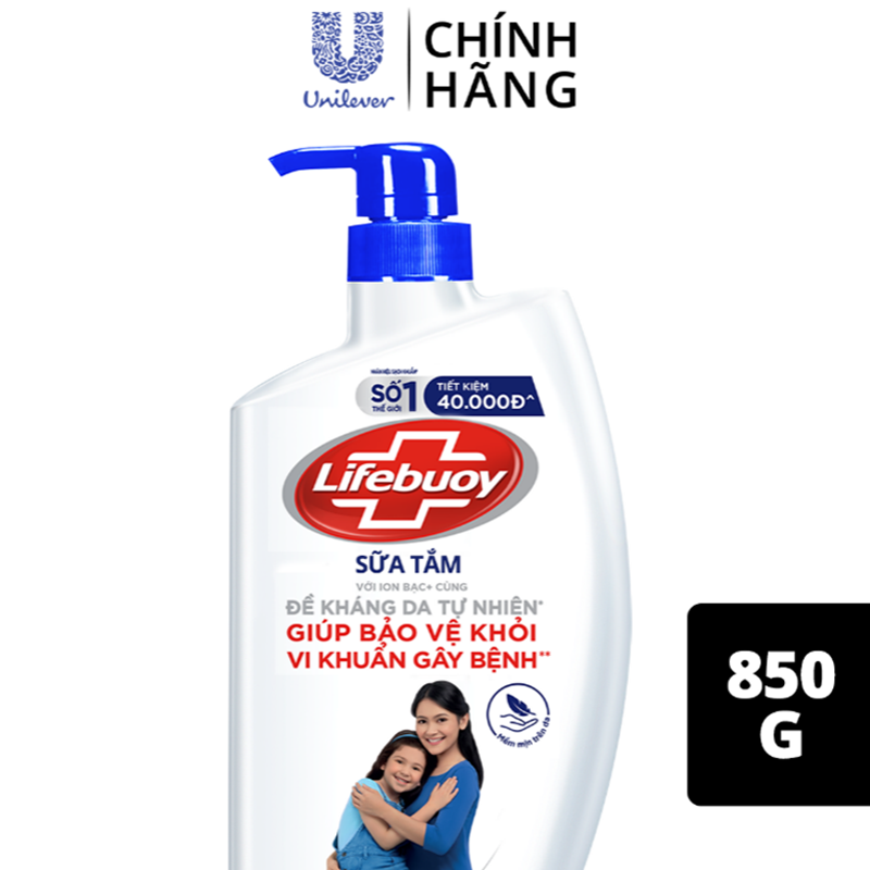 Sữa Tắm Lifebuoy Sạch Khuẩn Chăm Sóc Da Ngăn Ngừa Vi Khuẩn Lây Lan Với Ion Bạc+ Hỗ Trợ Cùng Đề Kháng Da Tự Nhiên 850G