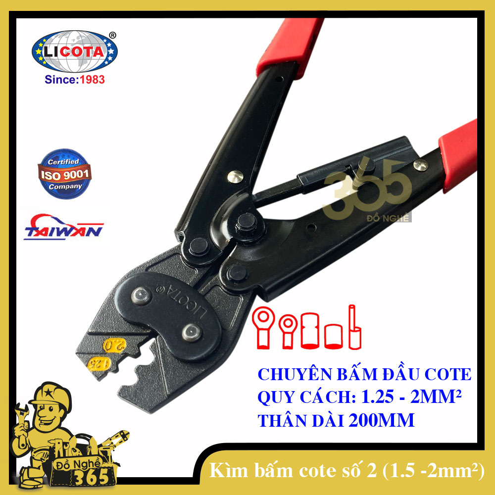 Kìm bấm đầu cote số 2 (1.25 -&gt; 2.5 mm2) Licota ( kìm bấm cos)