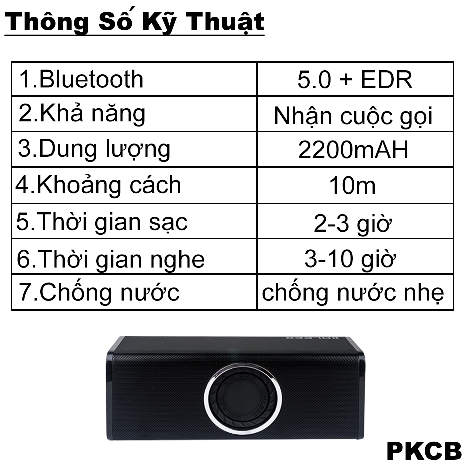 Loa Blueooth Âm Thanh Sống Động Chuẩn HiFi PKCB112 Cao Cấp Đen - Hàng Chính Hãng