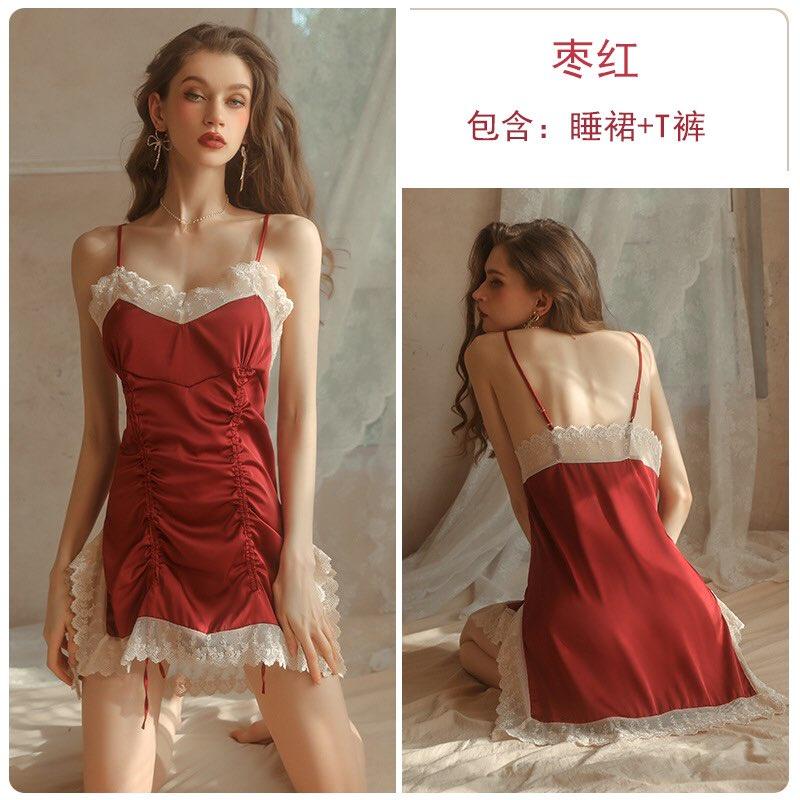 Váy ngủ lụa 2 dây pha ren sexy