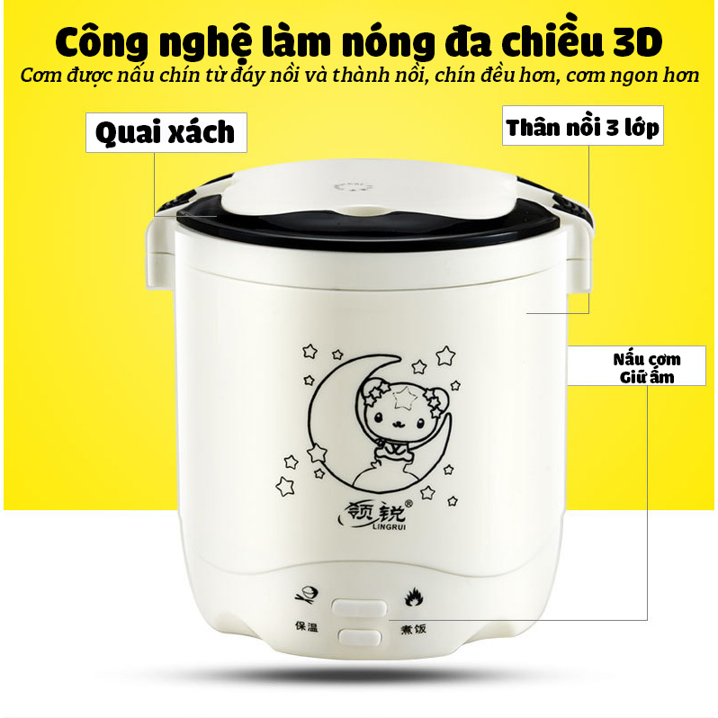 Nồi cơm điện mini 1.2L Mini nấu cơm làm bánh nấu cháo làm súp cho 1-2 người nấu cơm tại văn phòng bệnh viện