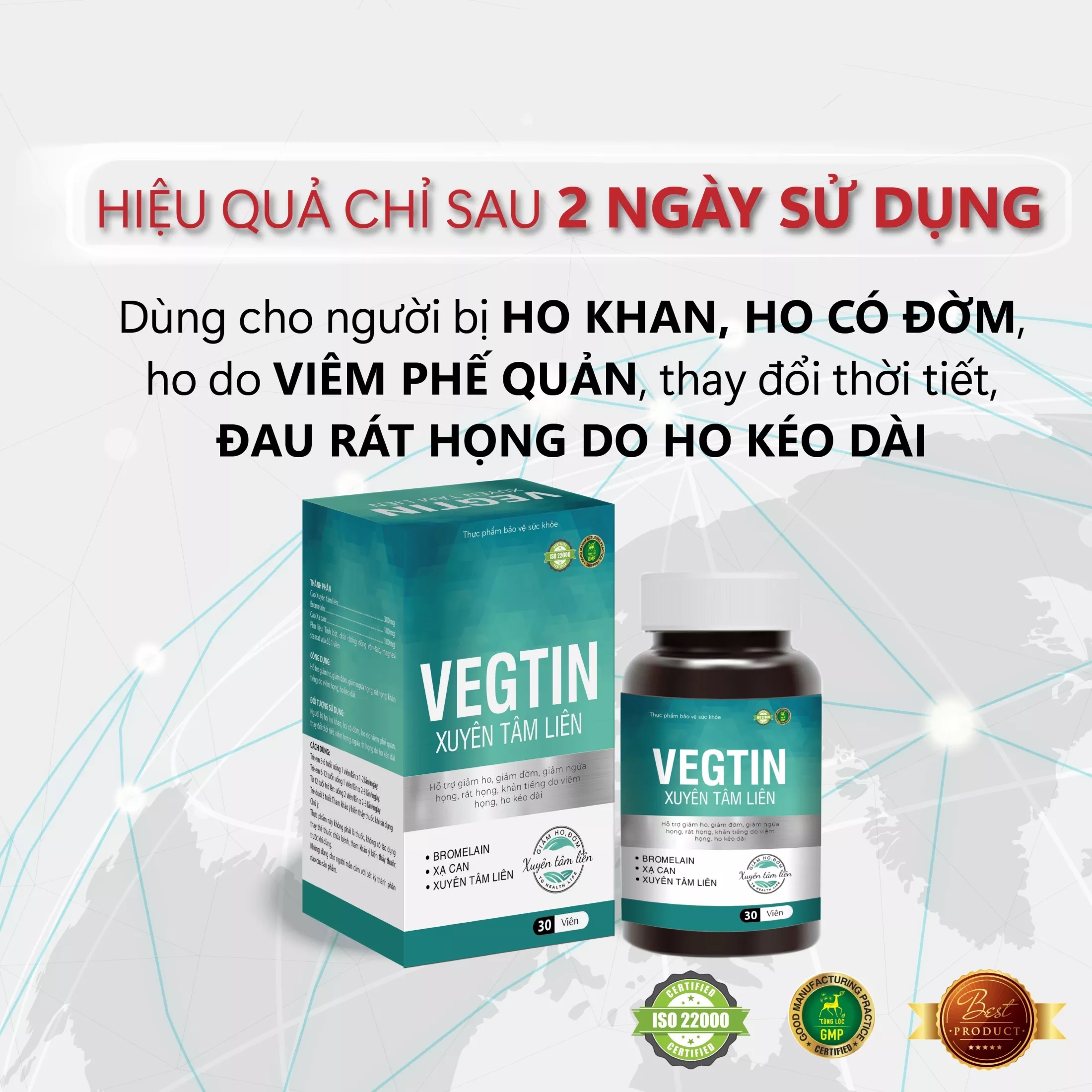 Viên Uống Vegtin Xuyên Tâm Liên ICOPHAR - Hỗ Trợ Giảm Ho, Giúp Phòng Ngừa Vi Khuẩn, Virut, Tăng Sức đề kháng (Lọ 30 Viên)