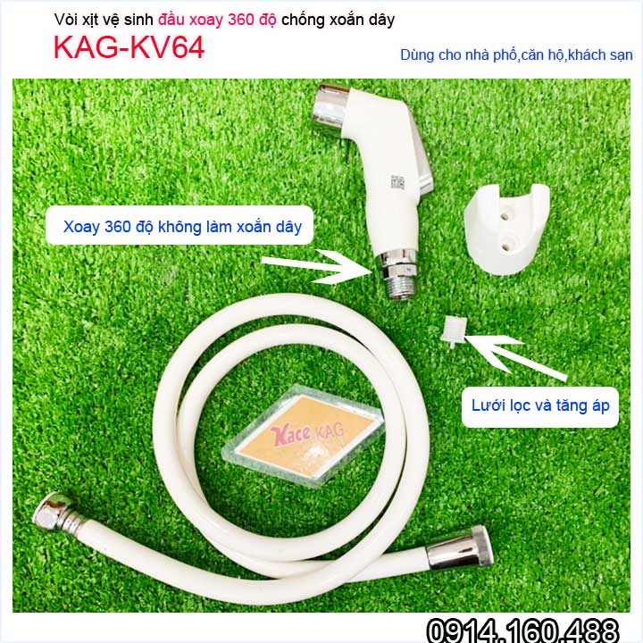 Vòi xịt vệ sinh viglacera KAG-KV64 xoay 360 độ chống xoắn dây và vòi rửa chịu áp lực mạnh chung cư nhà cao tầng siêu bền sử dụng tốt