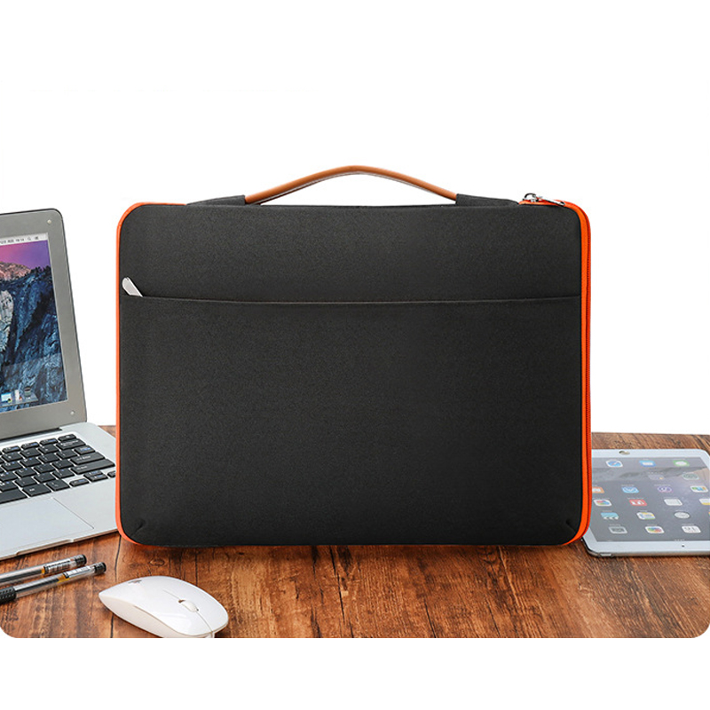 Túi chống sốc dành cho Macbook, Laptop viền màu, ngăn phụ ngang kèm quai xách bằng da