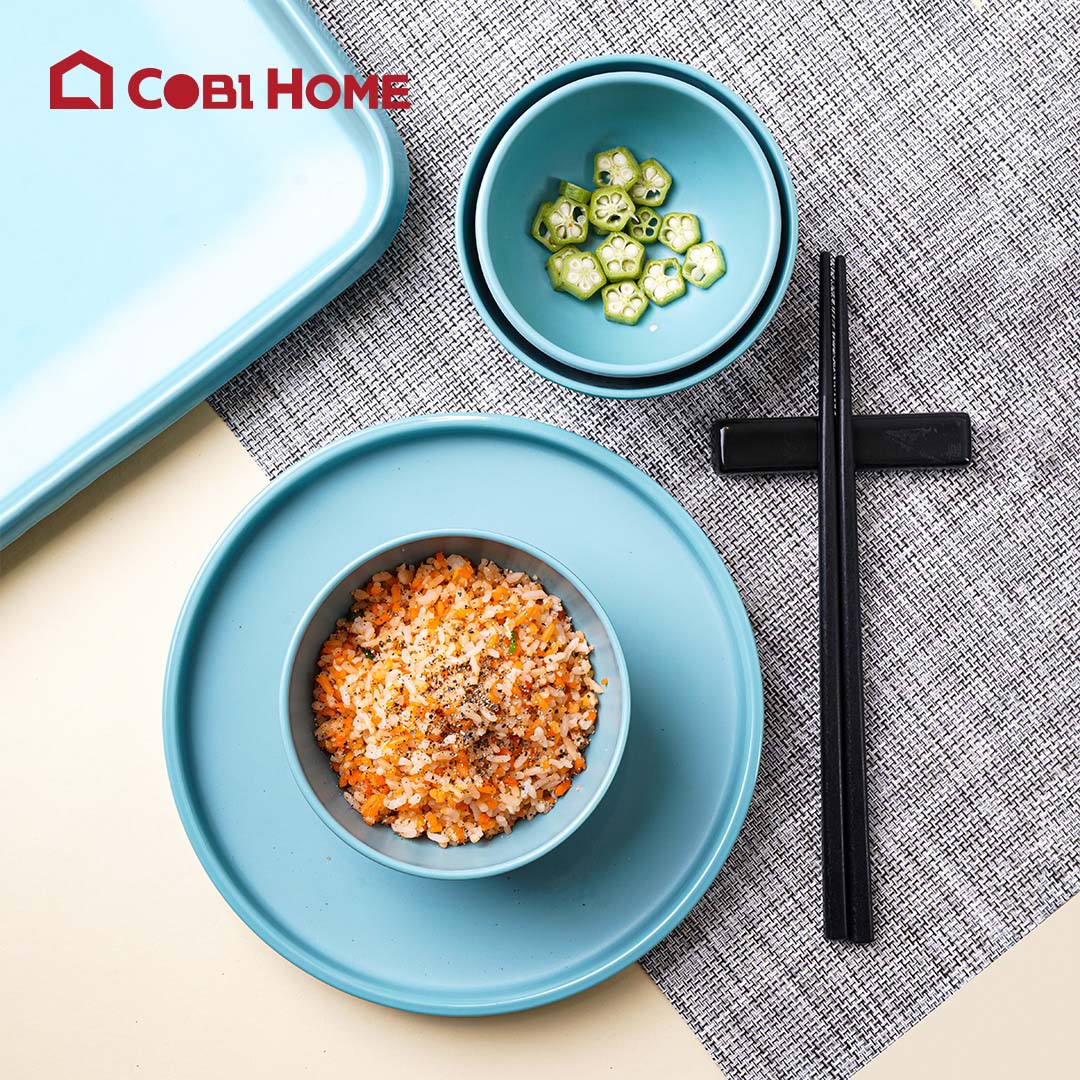 Chén cơm, chén tròn bằng melamine cao cấp màu xanh - 2 kiểu