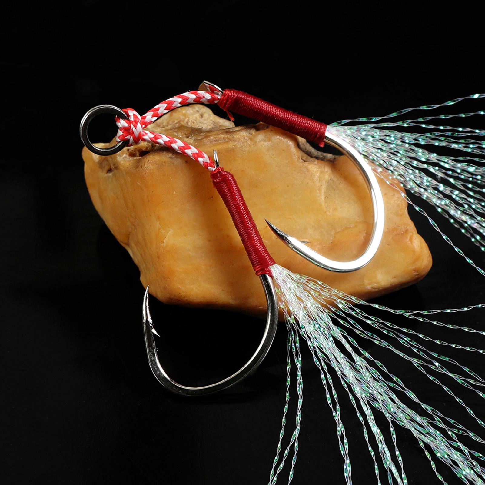 10 móc câu cá với đầu móc bằng thép gai được mài sắc nét ,Lông màu sáng thu hút cá cắn câu