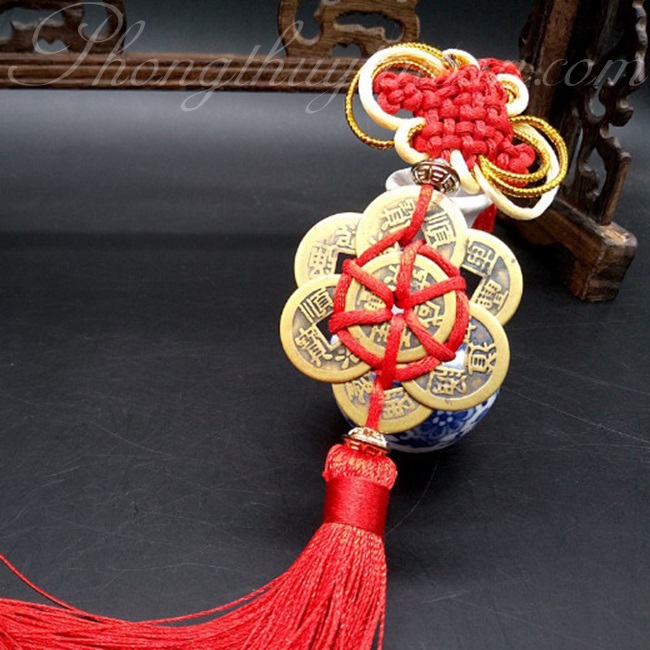 Dây xu Hoa Mận 6 cánh 8 xu vàng - Cát tường, chiêu lộc, trừ tà, bình an, ....