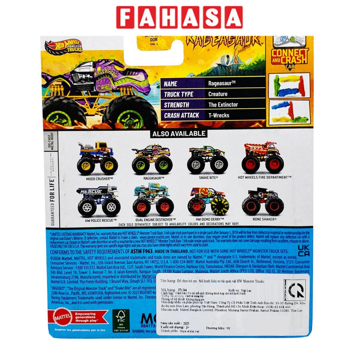 Đồ Chơi Mô Hình Siêu Xe Tải Quái Vật Monster Trucks - Hot Wheels FYJ44 - Beast Bashers