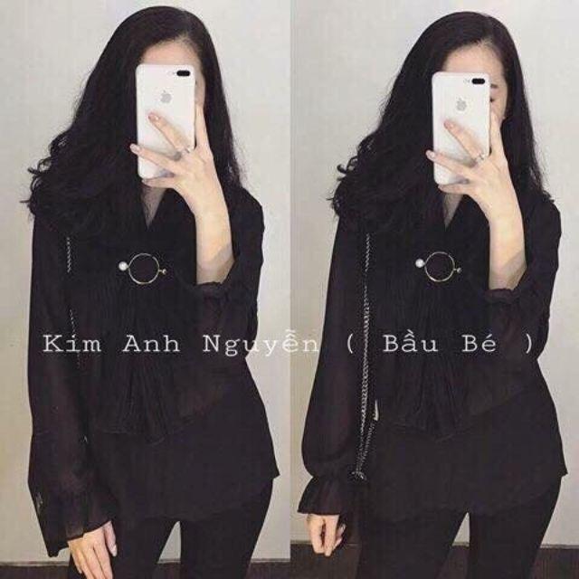 Áo kiểu tay dài bo ống phối dây choàng Cao Cấp