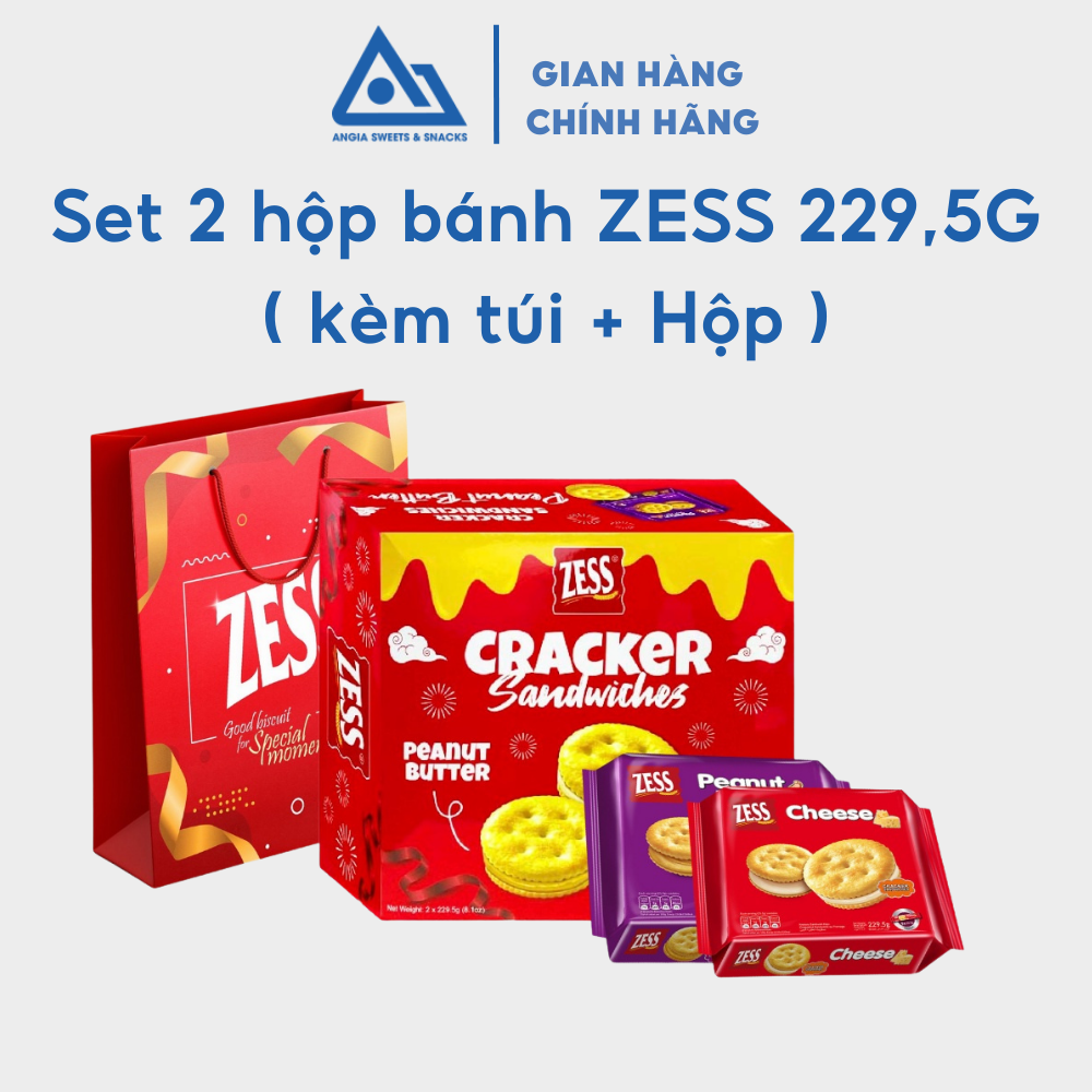 Hộp bánh ZESS đỏ 229.5g ăn vặt gồm set 2 hộp quy kem hương phomai và bơ đậu phộng An Gia Sweets &amp; Snacks