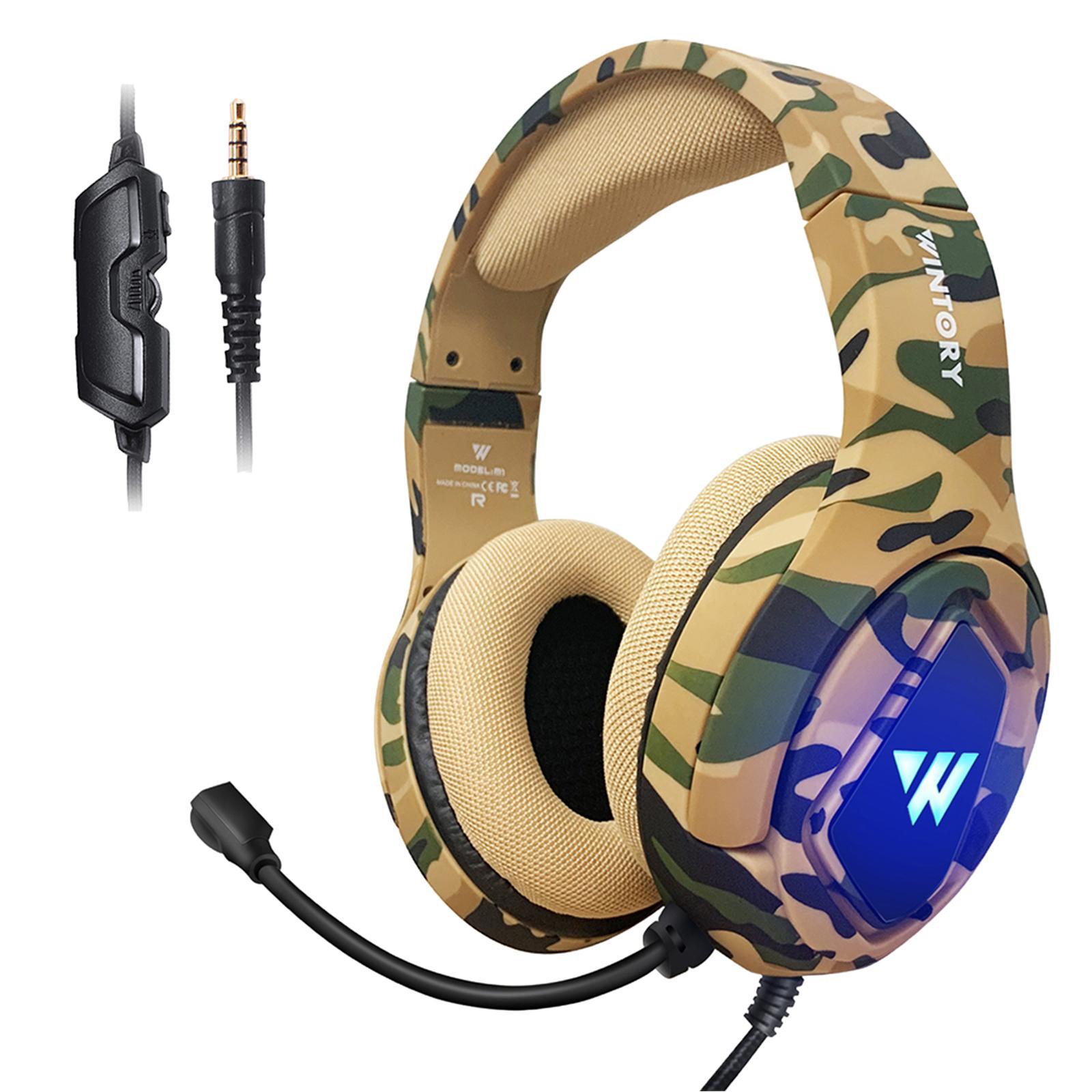 RGB Gaming Headset w/Mic RGB LED Headphones Stereo Bass Desert