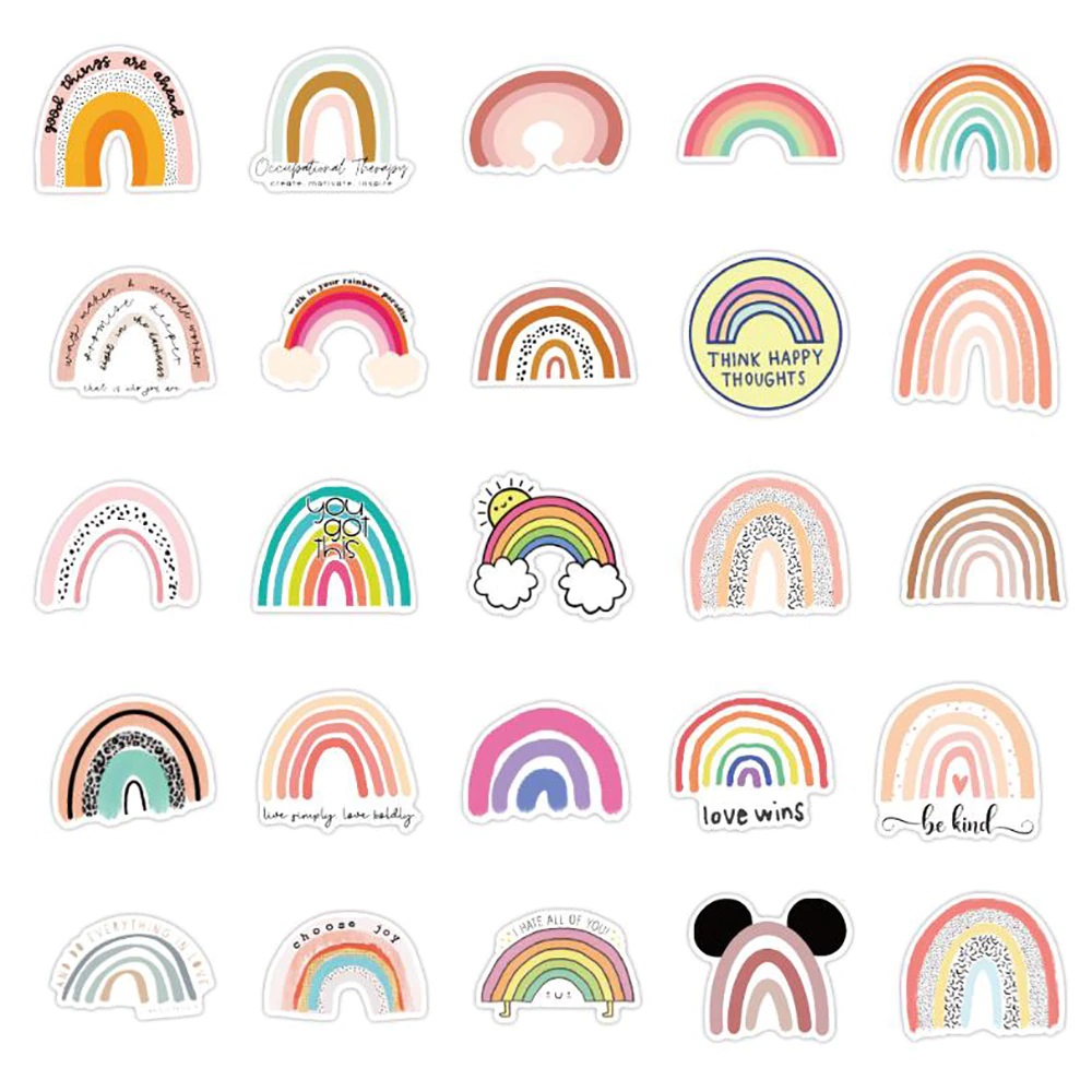 Sticker nhãn dán máy tính laptop, điện thoại chủ đề cầu vồng rainbow trang trí mũ bảo hiểm, đàn, guitar, ukulele