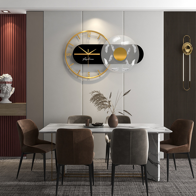 Đồng hồ treo tường trang trí phong cách Bắc Âu hiện đại 21129 size 60*36cm - Có đèn