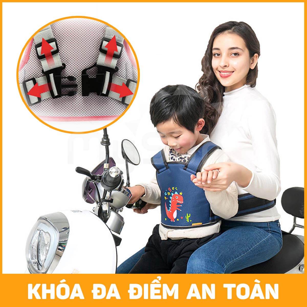 Dây đai yếm đi xe máy chở trẻ em ngồi trước sau an toàn cho bé trai, gái 1 2 3 4 5 9 10 tuổi