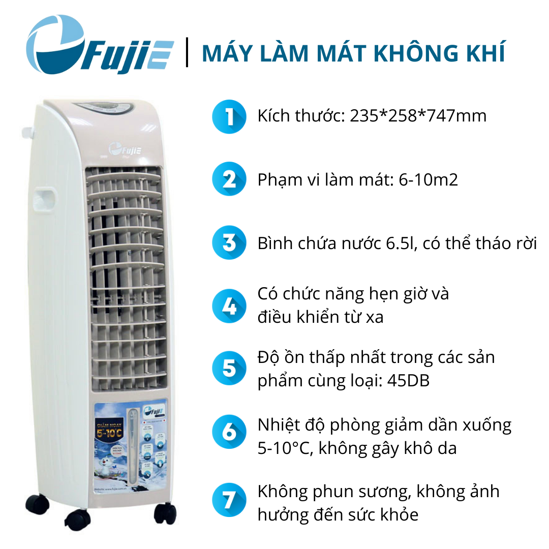 Máy làm mát không khí không phun sương FujiE AC-18B cho phòng 6-10m2, bình chứa 6,5 lít kèm điều khiển từ xa - Hàng chính hãng