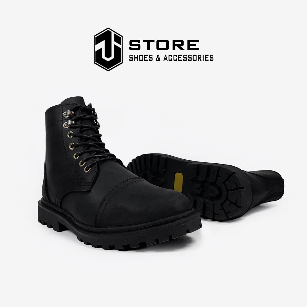 Giày Combat Boots Iron Black CK01 Da Bò Sáp Cao Cấp J1, Boot Nam Phong Cách Chiến Binh Cá Tính, Mạnh Mẽ