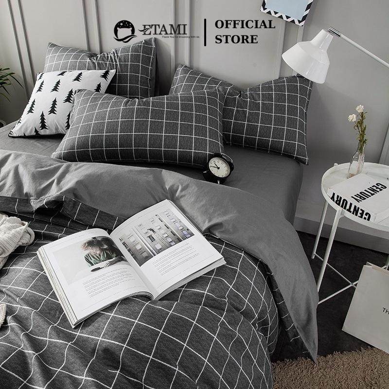 Bộ chăn ga gối đệm cao cấp cotton poly kẻ dạ cute miễn phí bo chun drap giường , ga trải giường P17