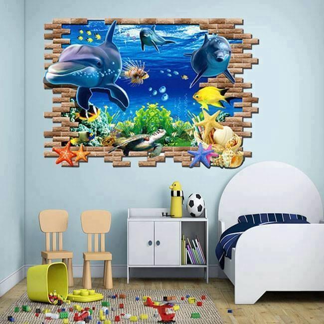 DECAL DÁN TƯỜNG CÁ HEO 3D - HP880