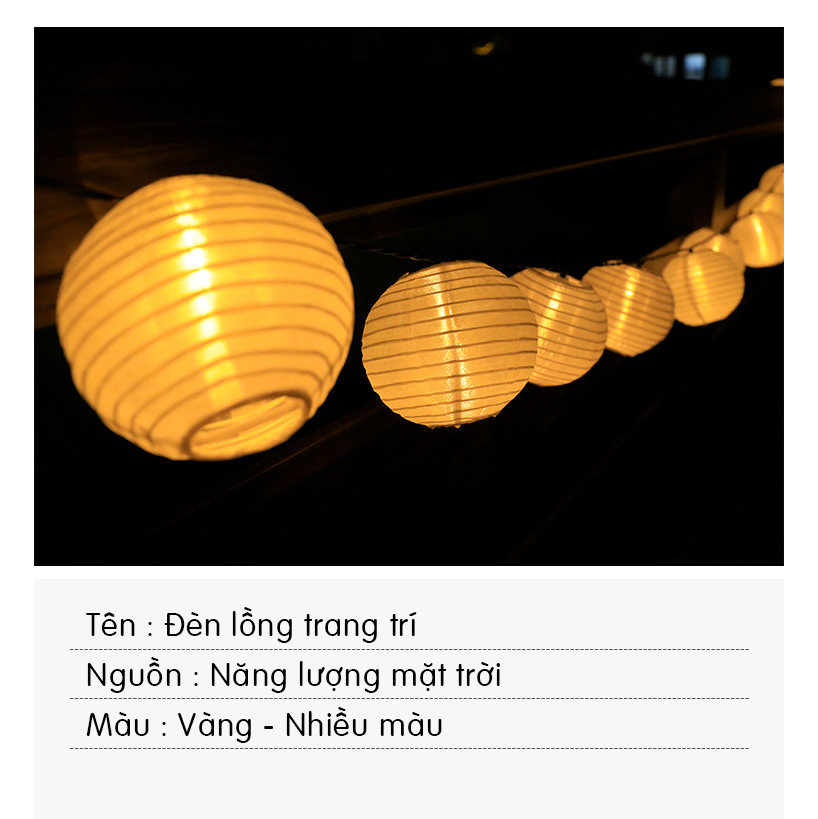 Đèn năng lượng mặt trời trang trí sân vườn hình đèn lồng , dây nhiều bóng ánh đèn ấm áp-K1594