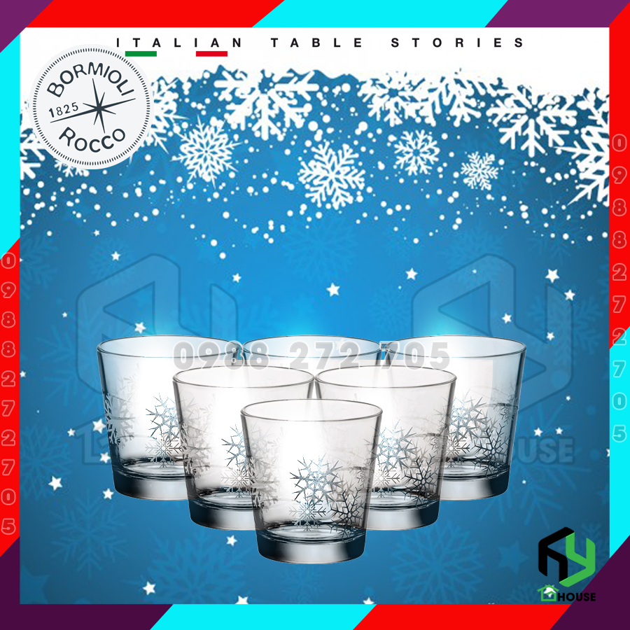 Bộ 6 ly thủy tinh hoa tuyết trang trí bàn tiệc Noel - Bormioli Rocco - 240ml - Hàng chính hãng Italy