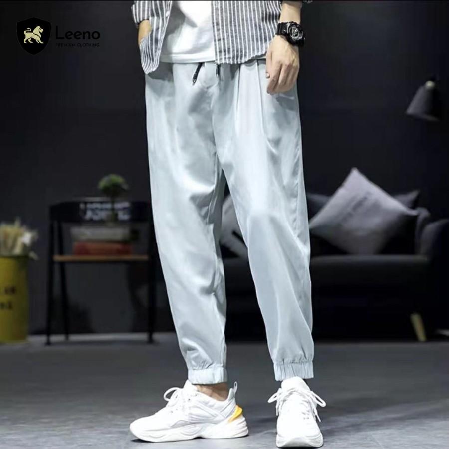 Quần Jogger nam - dáng thể thao - cạp chun bo gấu vải thô cotton cao cấp Leeno