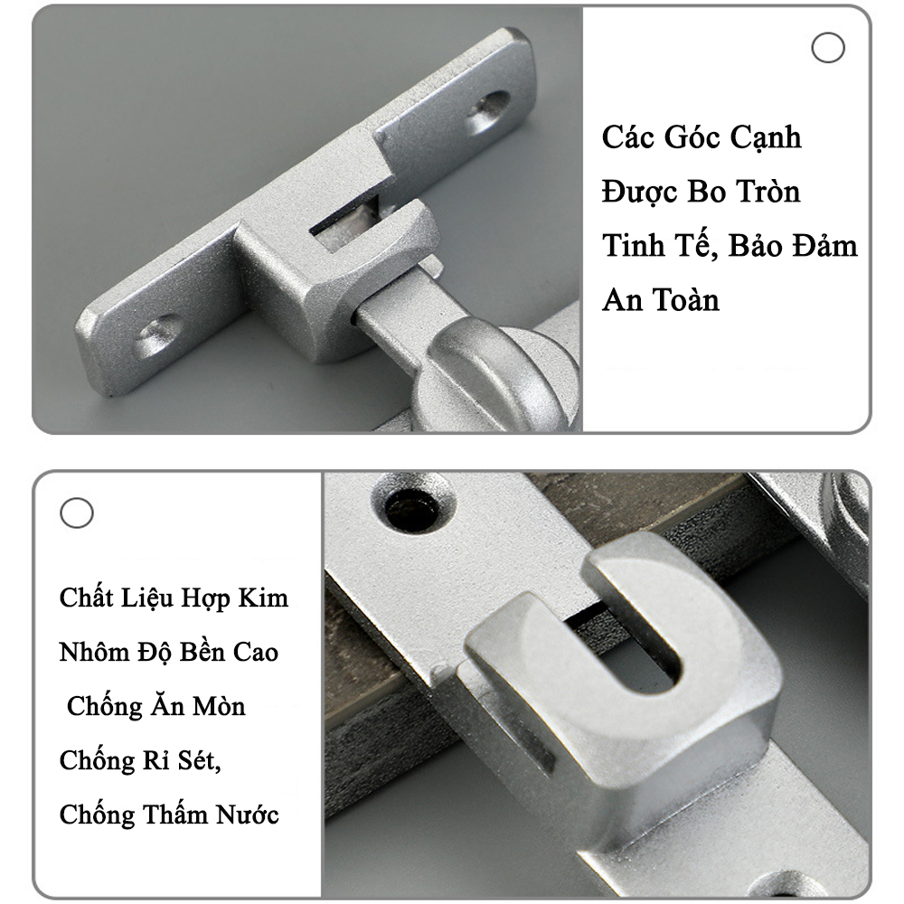 Chốt Khóa Cửa Lùa, Cửa Trượt Xoay KUNBE Đa Năng Bằng Hợp Kim Dày Dặn Bền Bỉ Lắp Góc 90 Độ Và 180 Độ