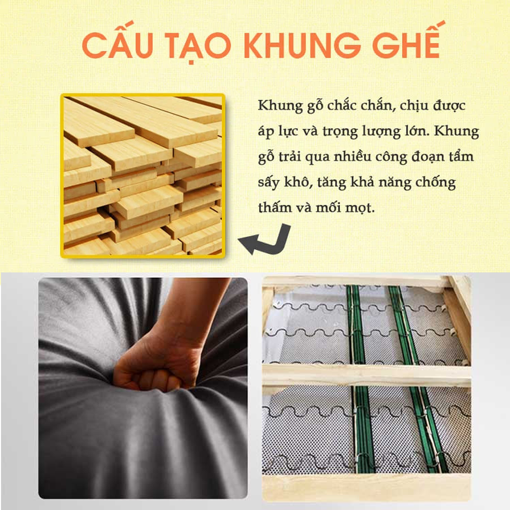 Ghế Sofa Băng có Đôn kích thước 1m8 khung gỗ sồi chống mối mọt, cong vênh vải chống thấm nước tuyệt đối mã HB-14