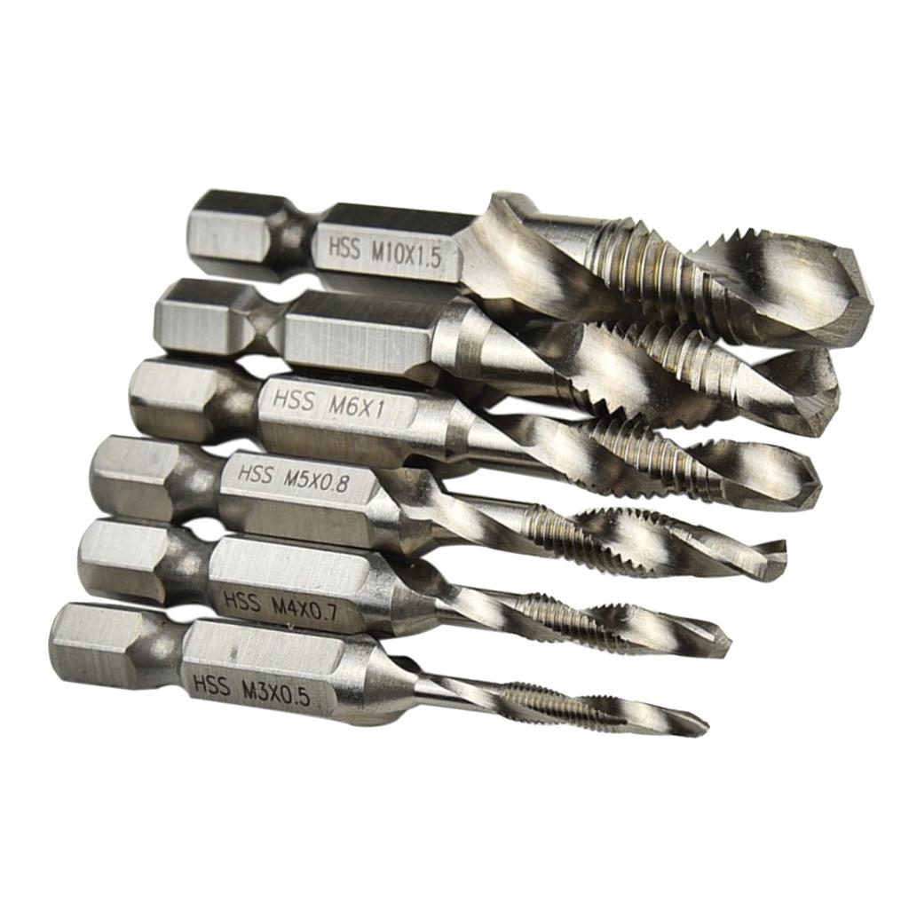 6pcs Quick Change HEX Shank Twist Drill and Bit set - metal M3-M10 Silver
