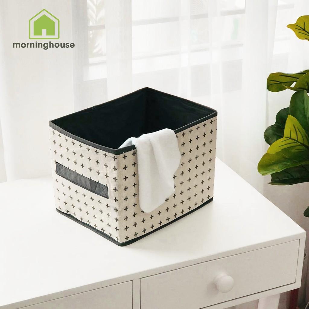 Hộp Đựng Quần Áo Gấp Gọn Morning House Có Nắp- Size S- Kem In- Form Hộp Cứng Cáp, Vải Dày Dặn Rất Tiện Lợi Để Chứa Đồ Và Mang Đi