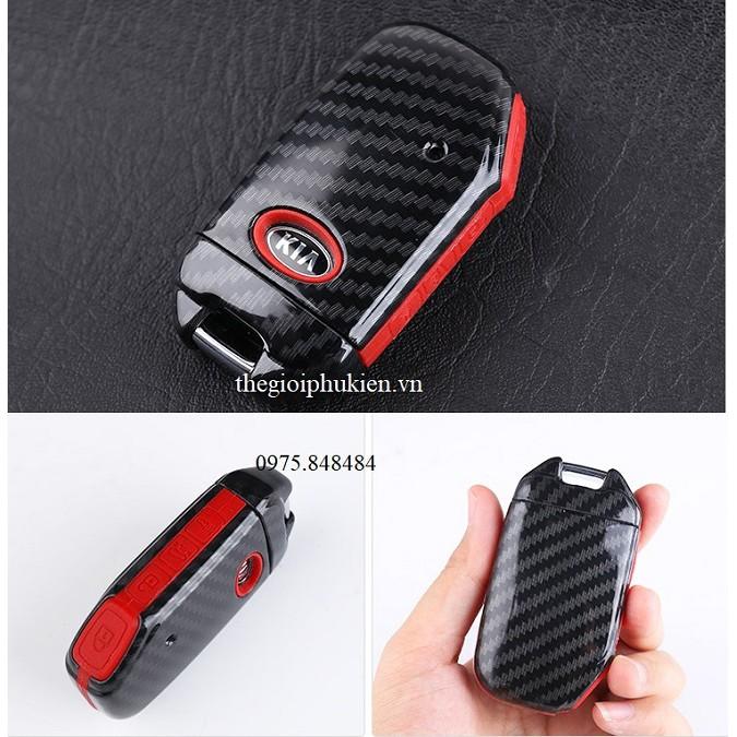 Ốp chìa khóa carbon bọc, bảo vệ chìa khóa xe Kia Cerato 2019 kèm móc đeo INOX