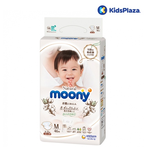 Bỉm - Tã dán Moony Natural size M 46 miếng cho bé 6-11kg